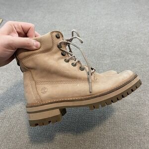 Timberland Boots Womens Size 7.5 Beige Nubuck Combat Ankle Lug Sole A1RQM